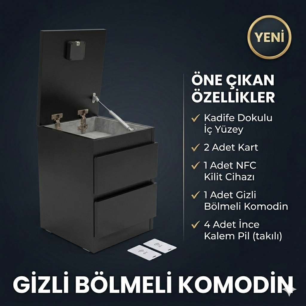 Phantom - NFC Kilitli Gizli Bölmeli Modern Komodin