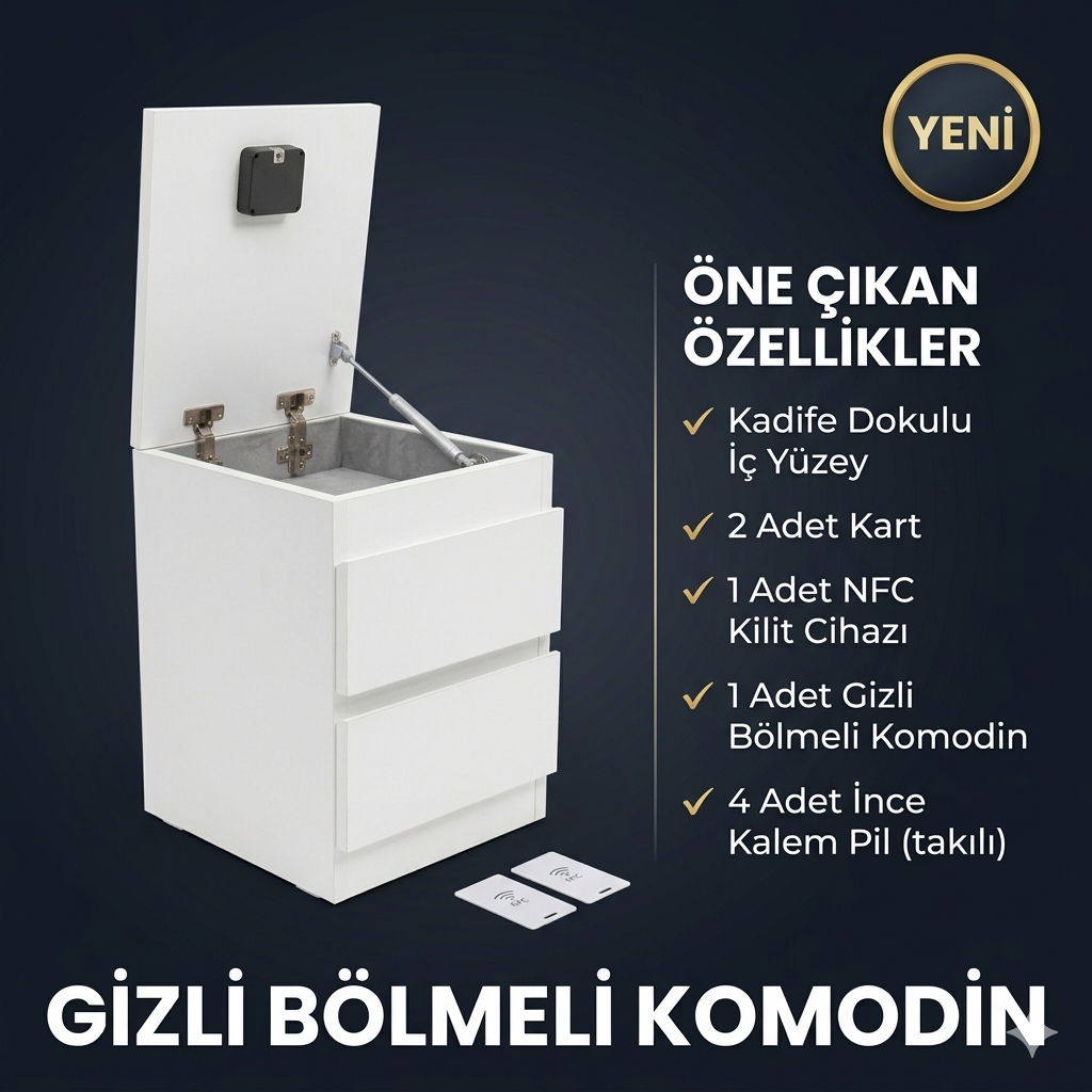 Phantom - NFC Kilitli Gizli Bölmeli Modern Komodin